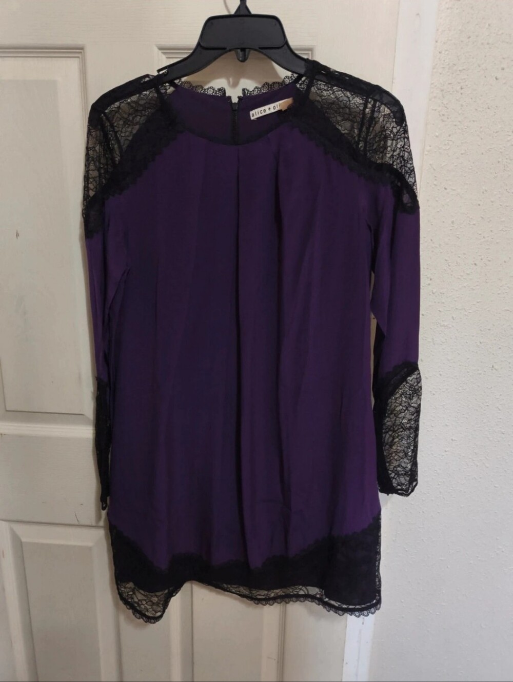Alice + Olivia GRACIE Purple Lace-Yoke Women's Mini Dress